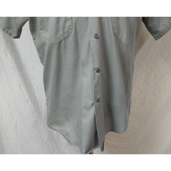 Sears 1970s Vintage Perma Press Short Sleeve Gray Button-Up Work Shirt M 15x15.5 - Picture 3 of 11